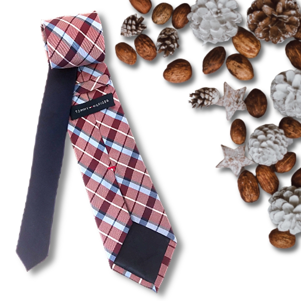 Tommy Hilfiger Red, White & Blue Plaid Necktie